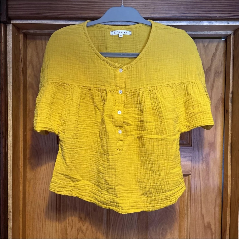 Xirena Women Top XS Yellow Gauze 100% Cotton Popover Boxy Summer Resort